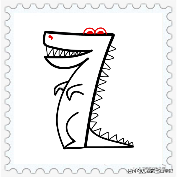 儿童简笔画精选-用数字 “7” 画鳄鱼（Crocodile）