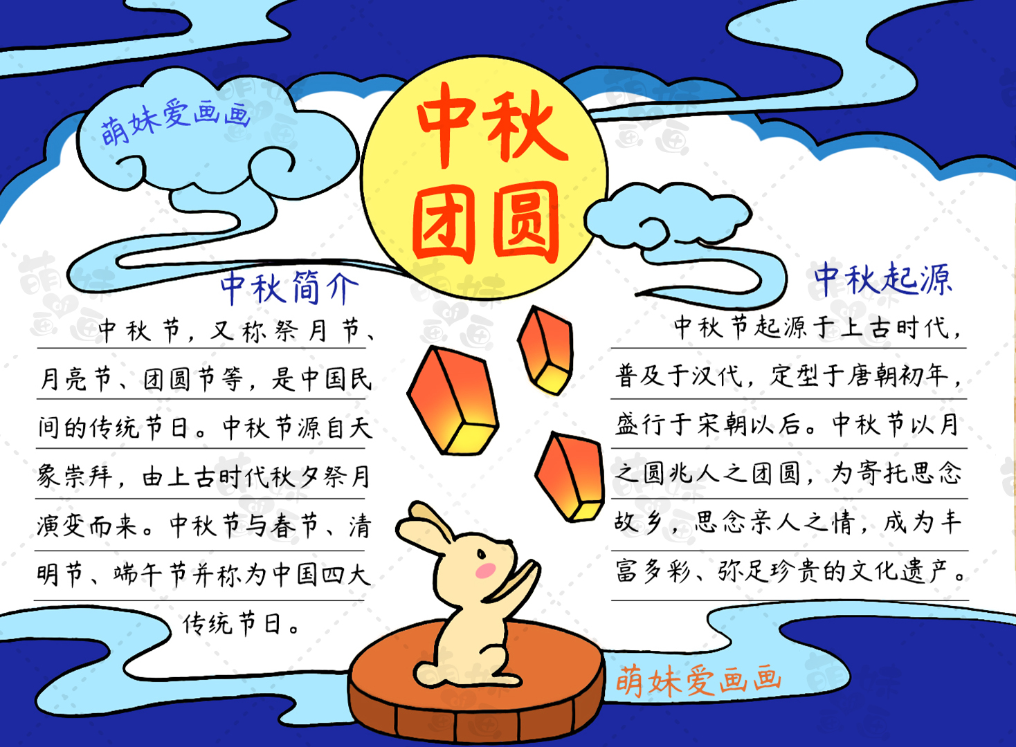 中秋月圆人更圆！简单漂亮的中秋手抄报简笔画合集，含文字内容哦