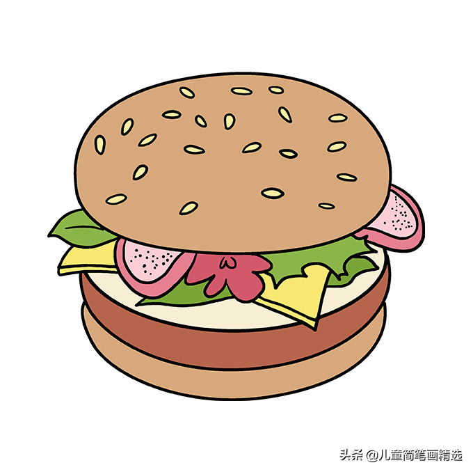 儿童简笔画精选-汉堡（Burger）的绘画步骤