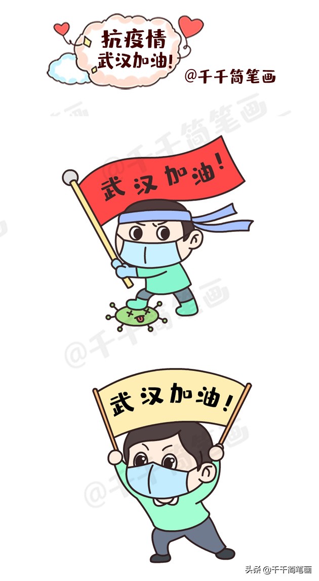 儿童抗击疫情简笔画大全，战胜新型肺炎！武汉加油