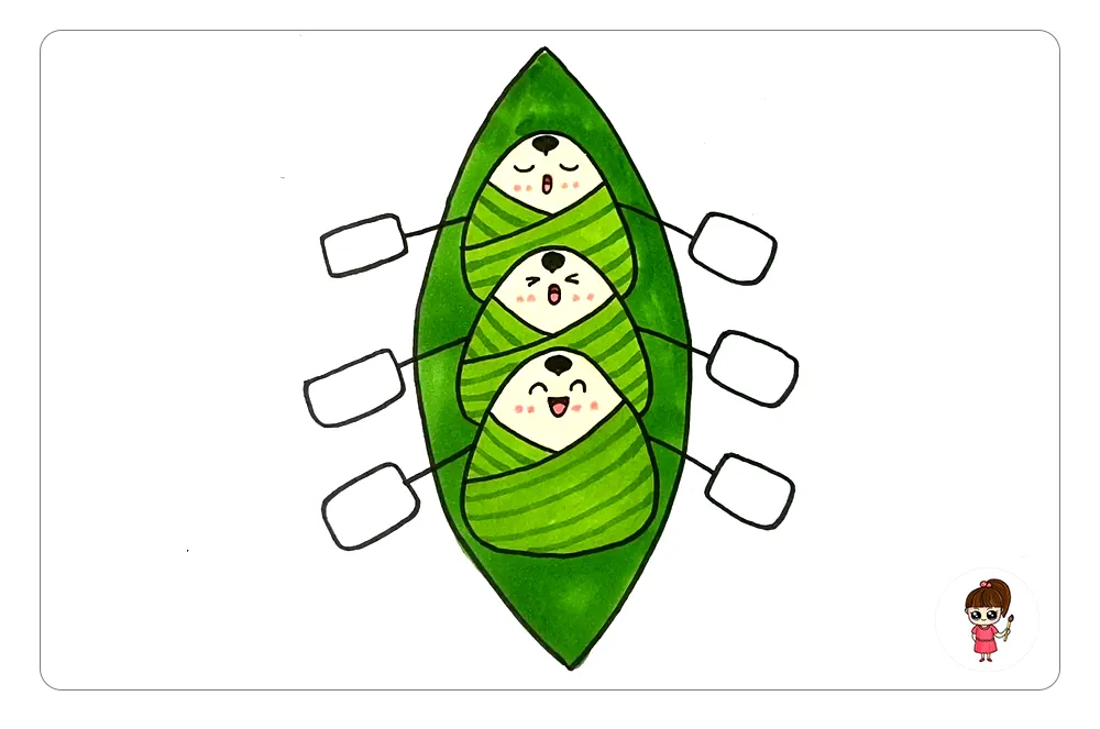 端午节赛龙舟，可爱的粽子简笔画「图文+视频教程」