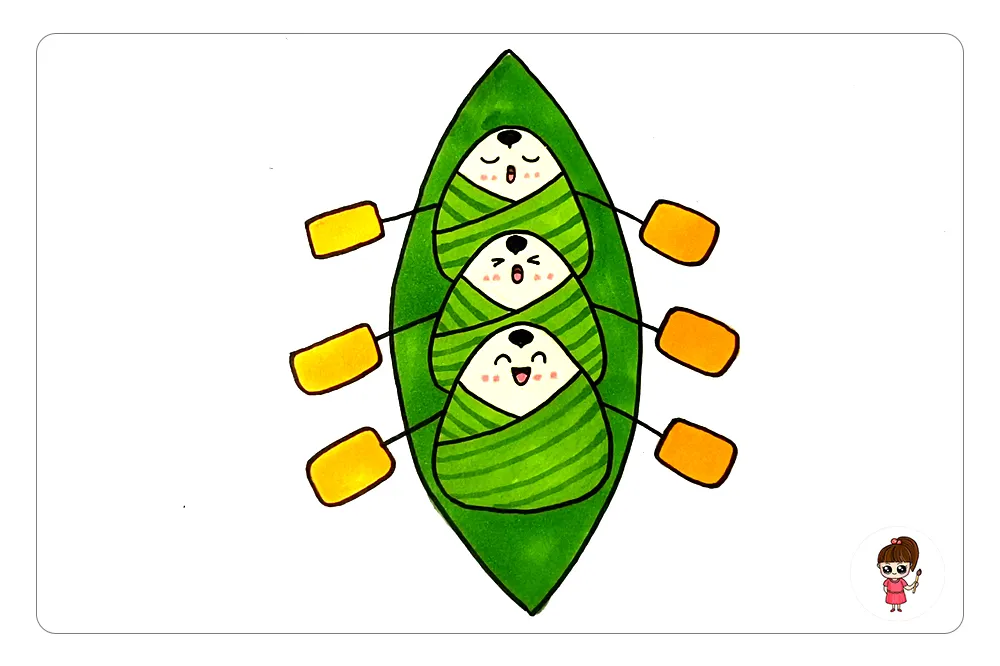 端午节赛龙舟，可爱的粽子简笔画「图文+视频教程」