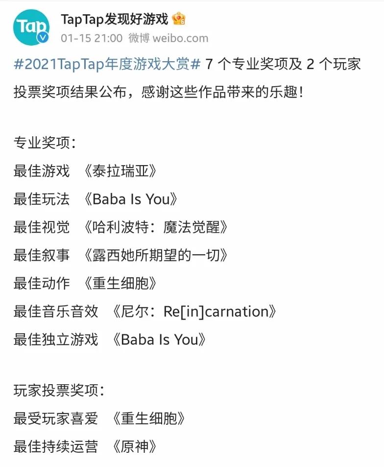 去年有哪些游戏在TapTap大赏上冒头了