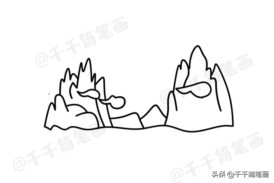 一组风景简笔画素材大全，山峰画法一学就会，哄娃必备