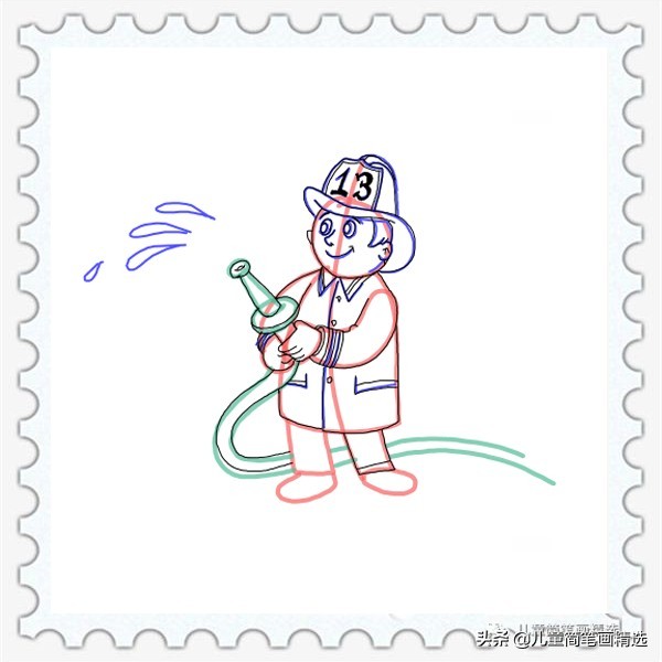 儿童简笔画精选【人物】-消防员（Fireman）的绘画步骤